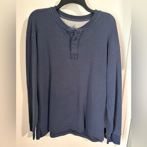 RedHead Thermal Henley Shirt Mens L Blue Waffle Knit Long Sleeve